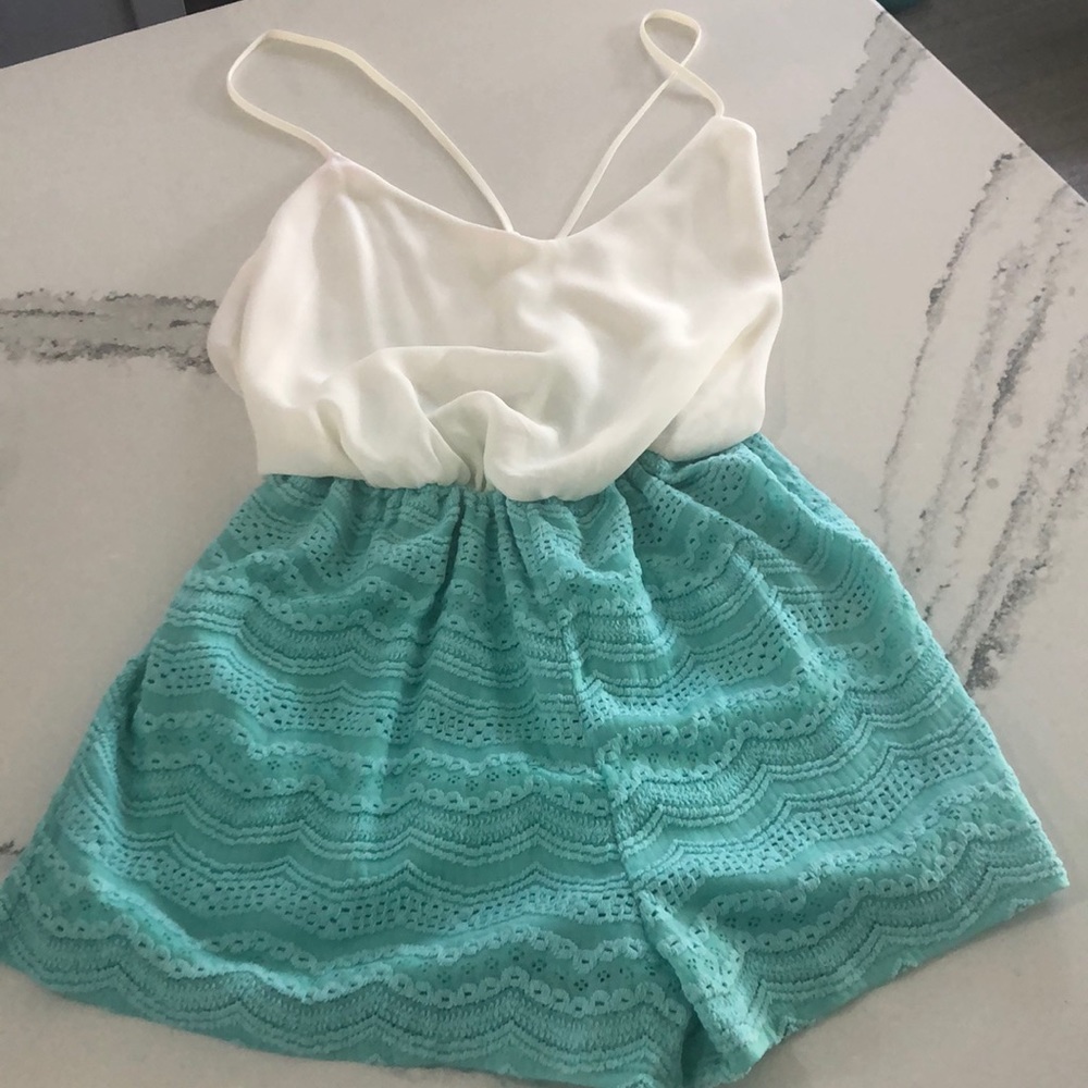 White and aqua romper